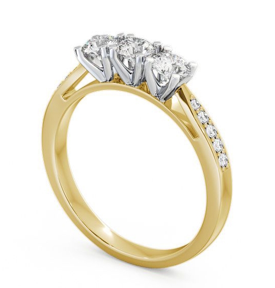 Three Stone Round Diamond Trilogy Ring 18K Yellow and White Gold with Channel Set Side Stones TH11S_YWG_THUMB1 