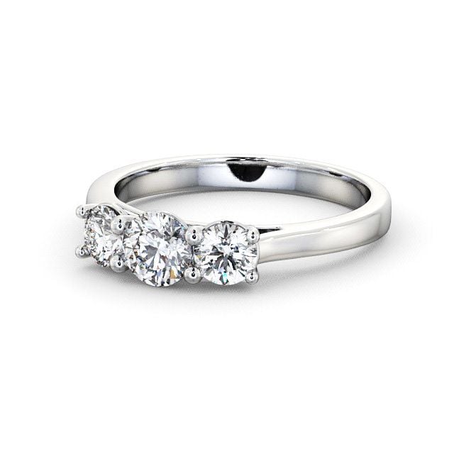 Three Stone Round Diamond Ring 18K White Gold - Warkworth TH12_WG_FLAT