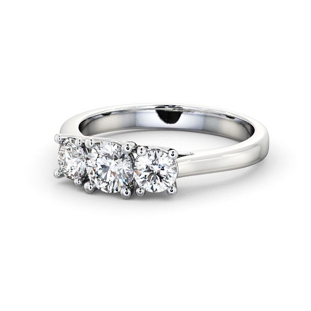 Three Stone Round Diamond Ring 18K White Gold - Darnfel TH13_WG_FLAT