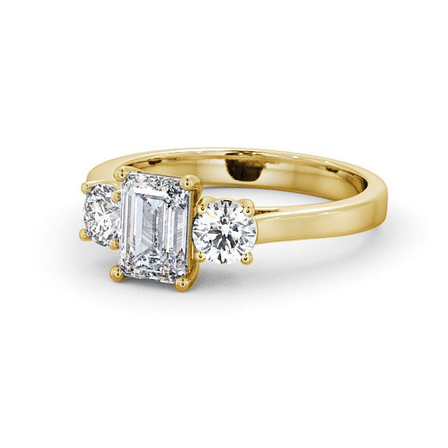 Three Stone Emerald Diamond Ring 9K Yellow Gold - Ablington TH14_YG_FLAT