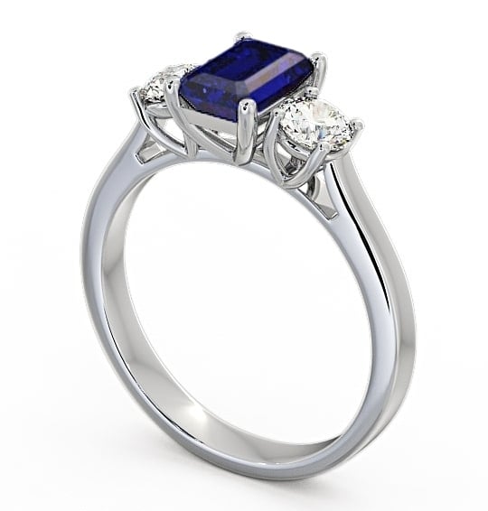 Three Stone Blue Sapphire and Diamond 1.15ct Ring 18K White Gold TH14GEM_WG_BS_THUMB1 