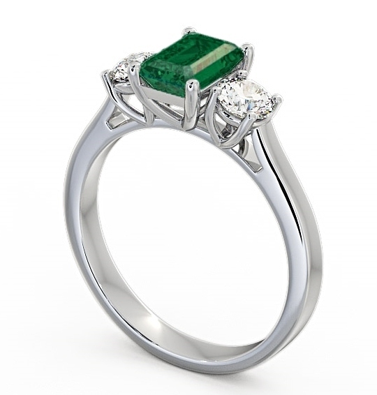 Three Stone Emerald and Diamond 1.00ct Ring 18K White Gold TH14GEM_WG_EM_THUMB1