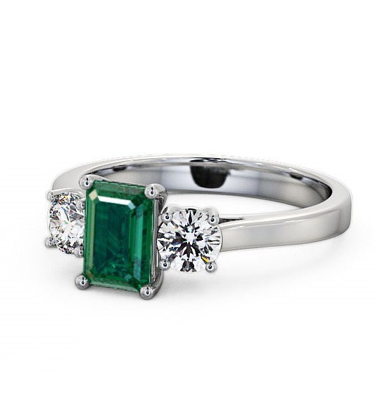  Three Stone Emerald and Diamond 1.00ct Ring 9K White Gold - Ablington TH14GEM_WG_EM_THUMB2 