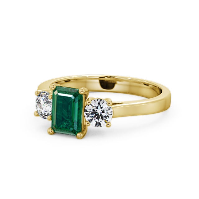 Three Stone Emerald and Diamond 1.00ct Ring 9K Yellow Gold - Ablington TH14GEM_YG_EM_FLAT