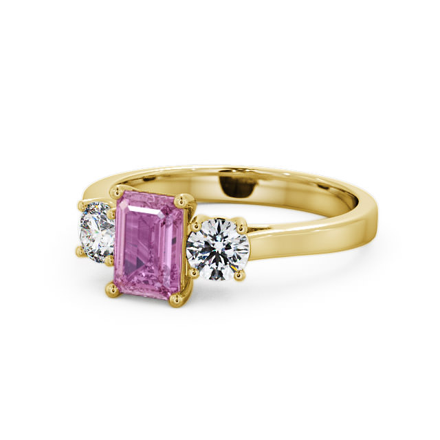 Three Stone Pink Sapphire and Diamond 1.15ct Ring 18K Yellow Gold - Ablington TH14GEM_YG_PS_FLAT