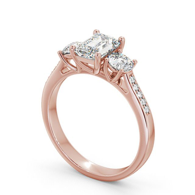Three Stone Emerald Diamond Ring 9K Rose Gold With Side Stones - Apsley TH14S_RG_SIDE