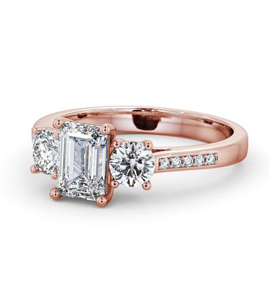Three Stone Emerald and Round Diamond Trilogy Ring 9K Rose Gold with Channel Set Side Stones TH14S_RG_THUMB2 