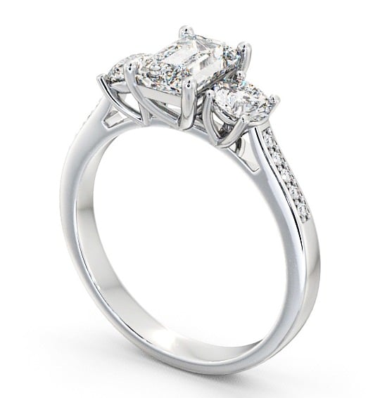 Three Stone Emerald Diamond Ring Platinum With Side Stones - Apsley TH14S_WG_THUMB1
