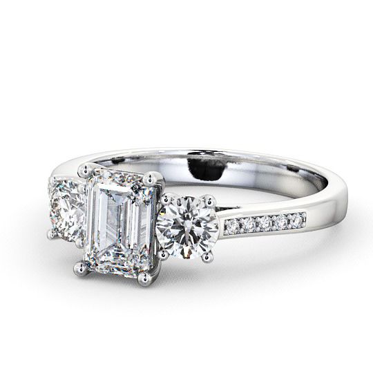  Three Stone Emerald Diamond Ring Platinum With Side Stones - Apsley TH14S_WG_THUMB2 