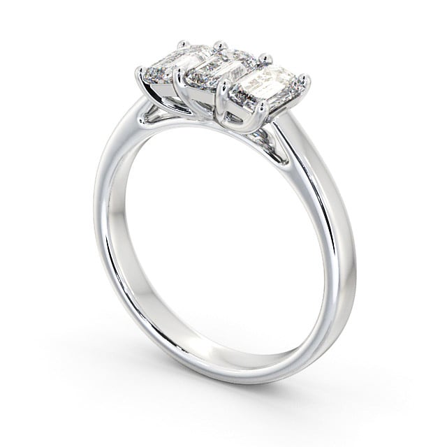 Three Stone Emerald Diamond Ring 18K White Gold - Dearnley TH15_WG_SIDE
