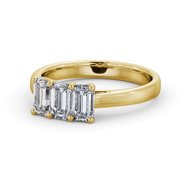 Three Stone Emerald Diamond Ring 18K Yellow Gold - Dearnley TH15_YG_FLAT