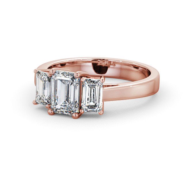Three Stone Emerald Diamond Ring 18K Rose Gold - Hemley TH16_RG_FLAT
