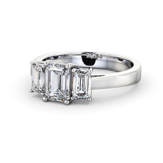 Three Stone Emerald Diamond Ring Platinum - Hemley TH16_WG_FLAT