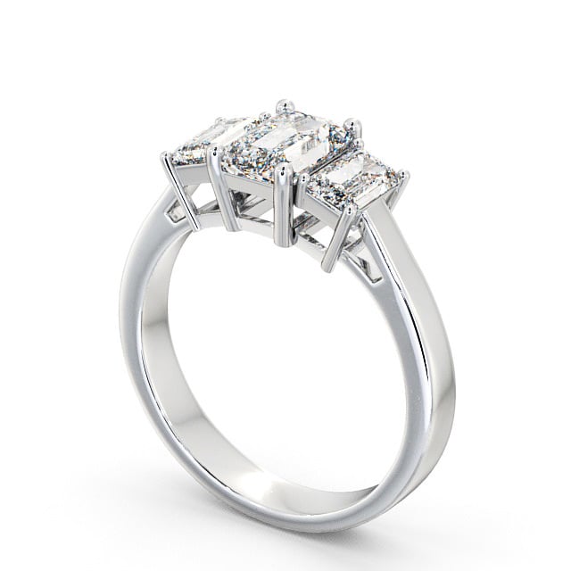 Three Stone Emerald Diamond Ring 18K White Gold - Hemley TH16_WG_SIDE