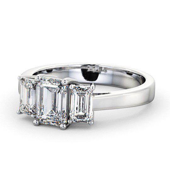  Three Stone Emerald Diamond Ring 18K White Gold - Hemley TH16_WG_THUMB2 