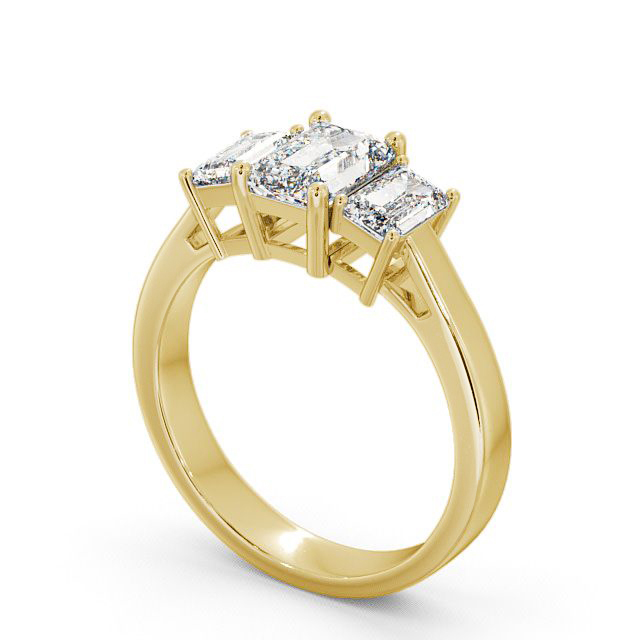 Three Stone Emerald Diamond Ring 18K Yellow Gold - Hemley TH16_YG_SIDE