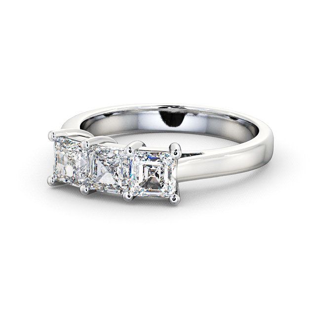 Three Stone Princess Diamond Ring 18K White Gold - Petham TH17_WG_FLAT