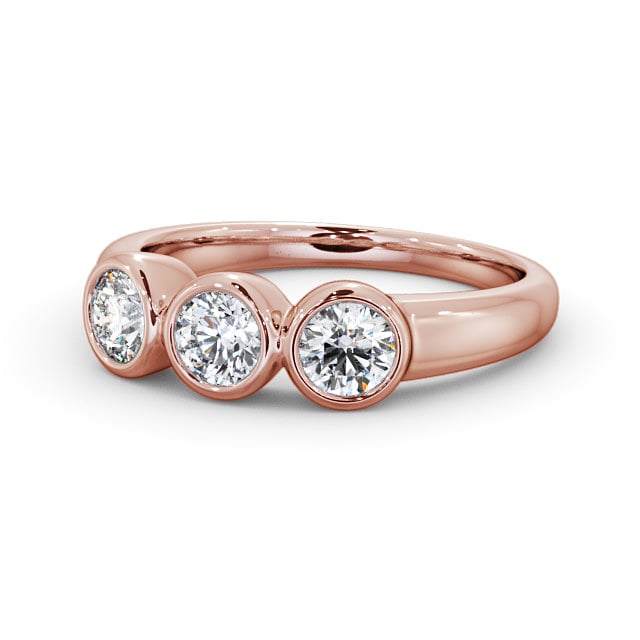 Three Stone Round Diamond Ring 9K Rose Gold - Breage TH18_RG_FLAT