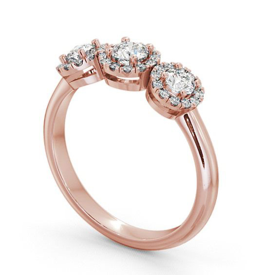 Three Stone Round Diamond Halo Style Engagement Ring 18K Rose Gold with Halo TH19_RG_THUMB1 