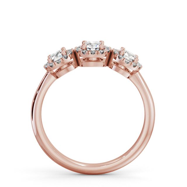Three Stone Round Diamond Engagement Ring 9K Rose Gold With Halo - Addiewell TH19_RG_UP