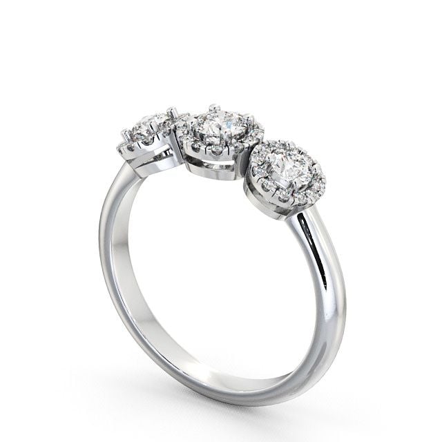 Three Stone Round Diamond Engagement Ring 18K White Gold With Halo - Addiewell TH19_WG_SIDE