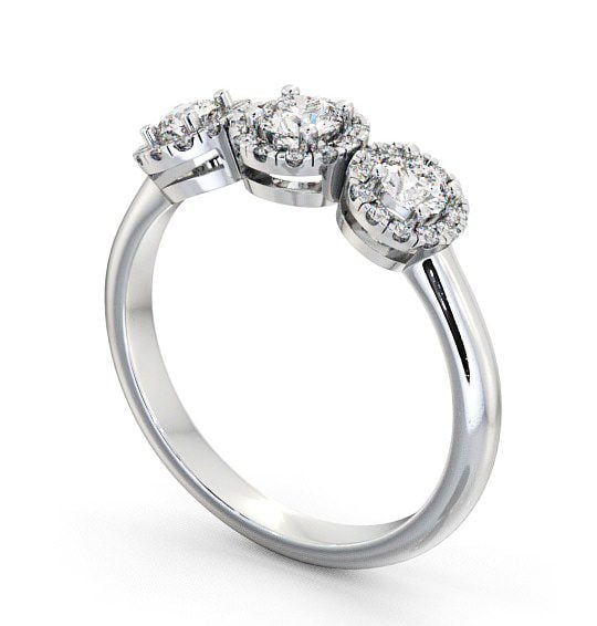 Three Stone Round Diamond Halo Style Engagement Ring 18K White Gold with Halo TH19_WG_THUMB1 