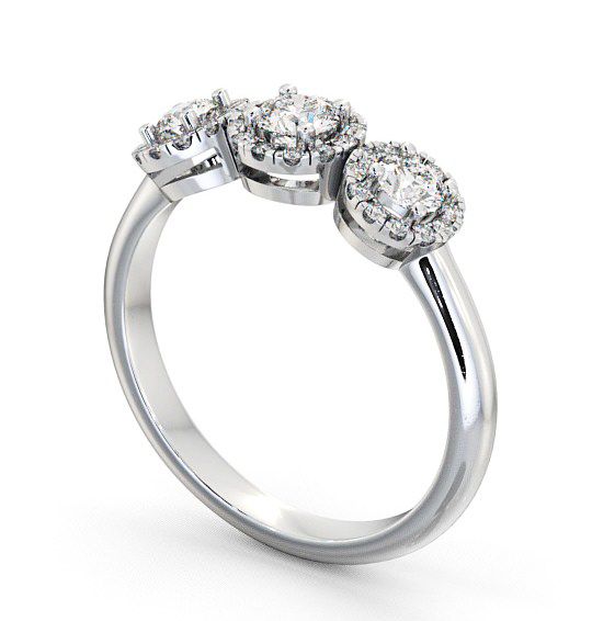 Three Stone Round Diamond Halo Style Engagement Ring 18K White Gold with Halo TH19_WG_THUMB1