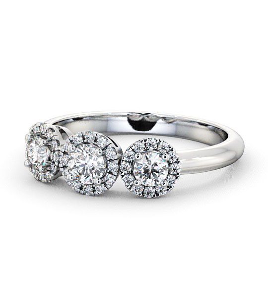 Three Stone Round Diamond Halo Style Engagement Ring 9K White Gold with Halo TH19_WG_THUMB2 