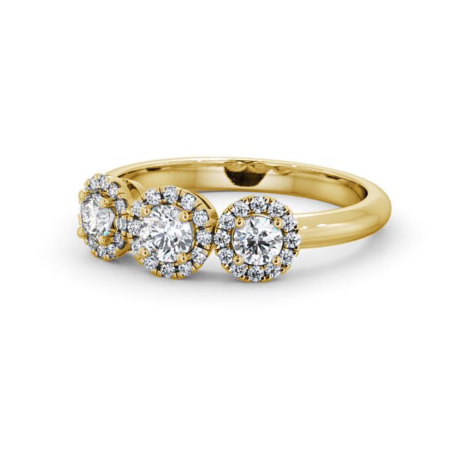 Three Stone Round Diamond Engagement Ring 9K Yellow Gold With Halo - Addiewell TH19_YG_FLAT