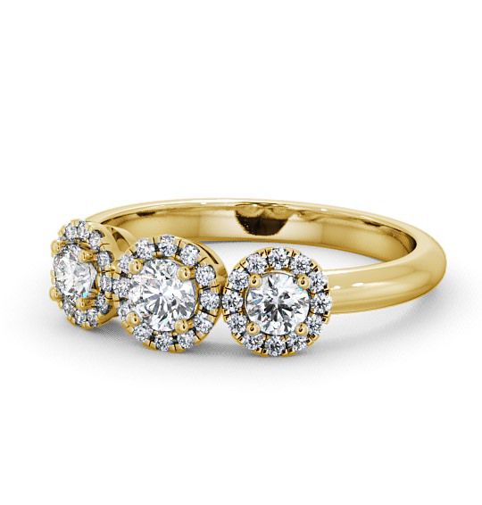 Three Stone Round Diamond Halo Style Engagement Ring 18K Yellow Gold with Halo TH19_YG_THUMB2 