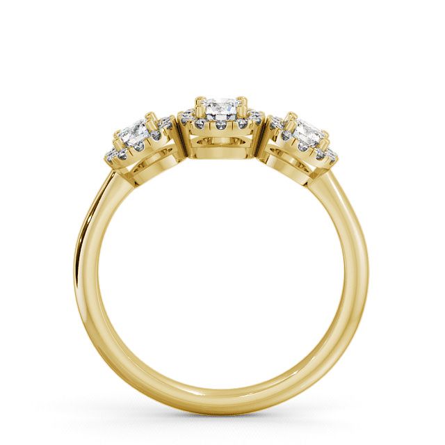 Three Stone Round Diamond Engagement Ring 18K Yellow Gold With Halo - Addiewell TH19_YG_UP