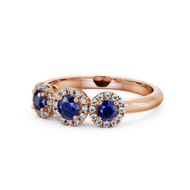 Three Stone Cluster Blue Sapphire and Diamond 0.64ct Ring 18K Rose Gold - Addiewell TH19GEM_RG_BS_FLAT