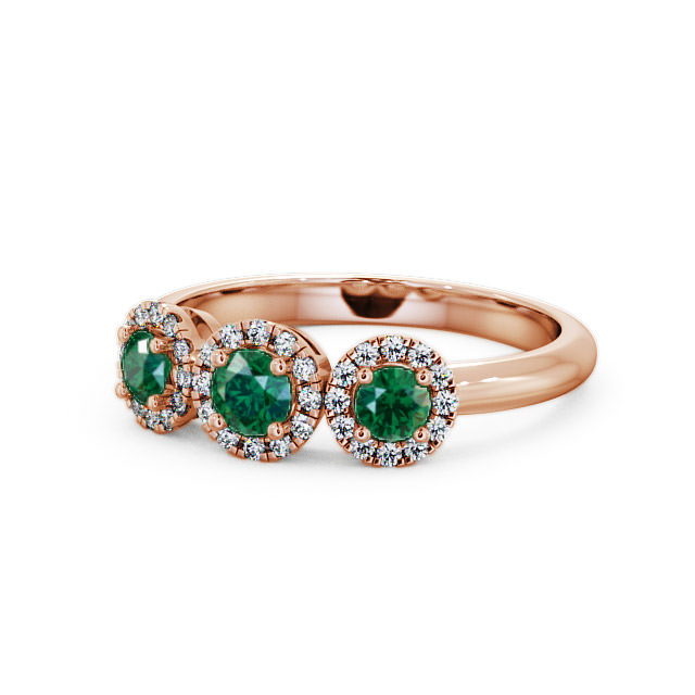 Three Stone Cluster Emerald and Diamond 0.55ct Ring 18K Rose Gold - Addiewell TH19GEM_RG_EM_FLAT