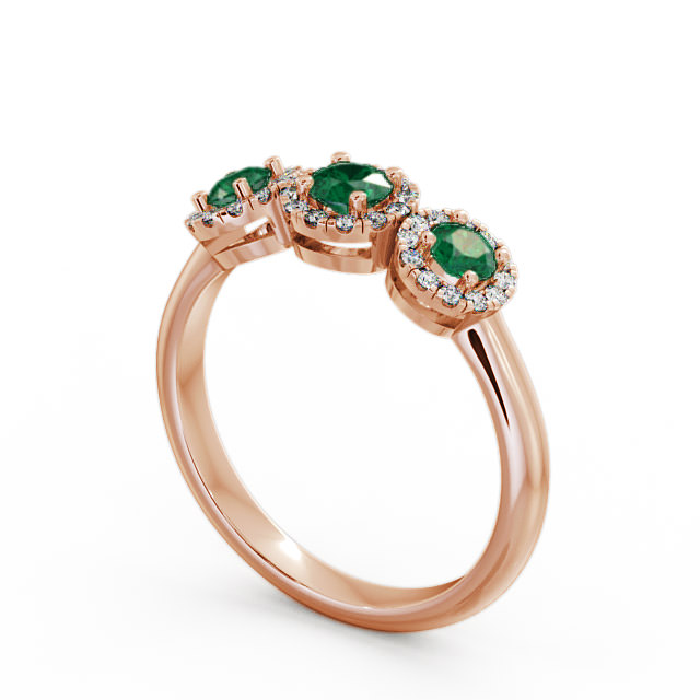 Three Stone Cluster Emerald and Diamond 0.55ct Ring 18K Rose Gold - Addiewell TH19GEM_RG_EM_SIDE