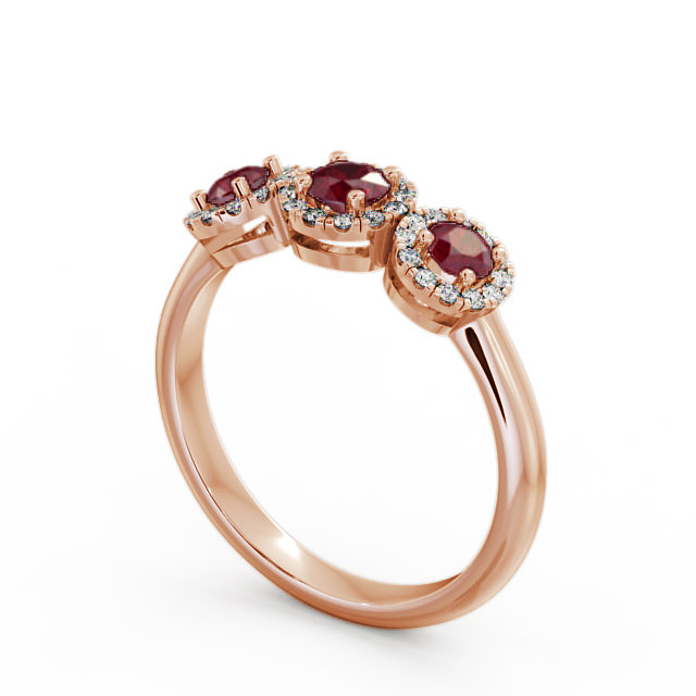 Three Stone Cluster Ruby and Diamond 0.64ct Ring 18K Rose Gold - Addiewell TH19GEM_RG_RU_SIDE