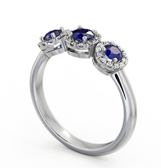  Three Stone Cluster Blue Sapphire and Diamond 0.64ct Ring 18K White Gold - Addiewell TH19GEM_WG_BS_THUMB1 