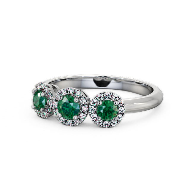 Three Stone Cluster Emerald and Diamond 0.55ct Ring 9K White Gold - Addiewell TH19GEM_WG_EM_FLAT