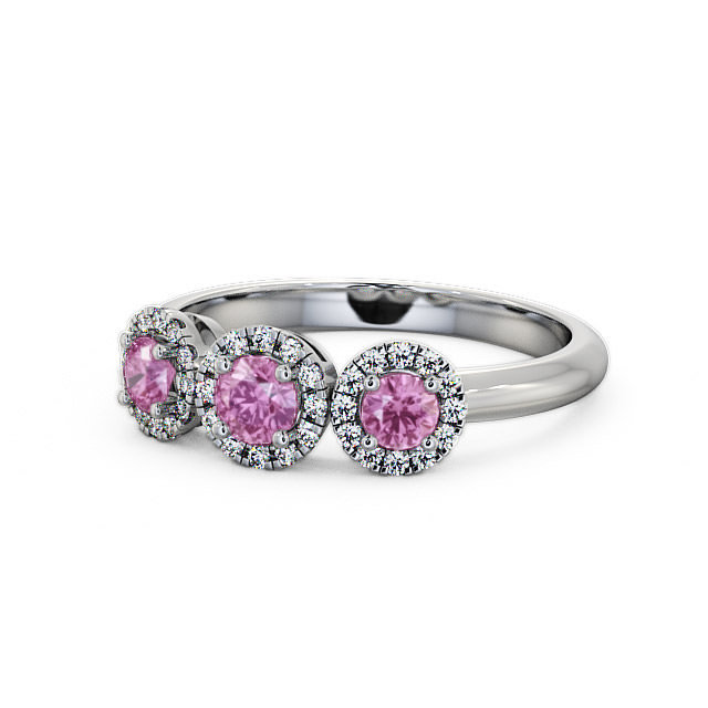 Three Stone Cluster Pink Sapphire and Diamond 0.64ct Ring Platinum - Addiewell TH19GEM_WG_PS_FLAT