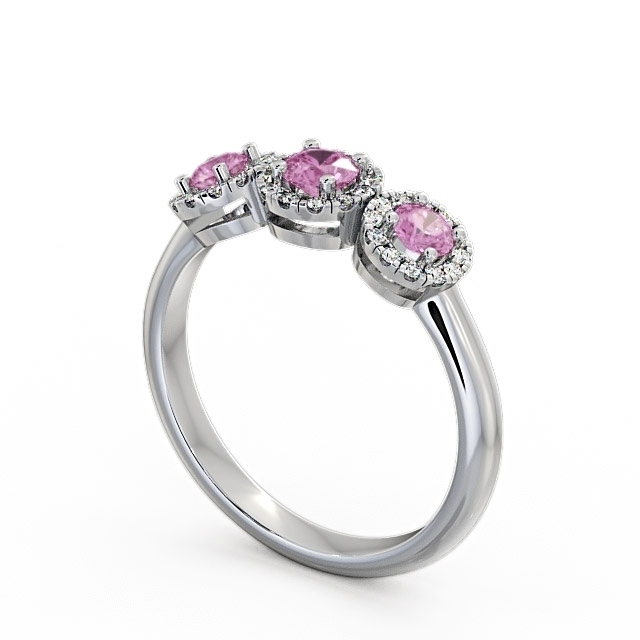 Three Stone Cluster Pink Sapphire and Diamond 0.64ct Ring 18K White Gold - Addiewell TH19GEM_WG_PS_SIDE