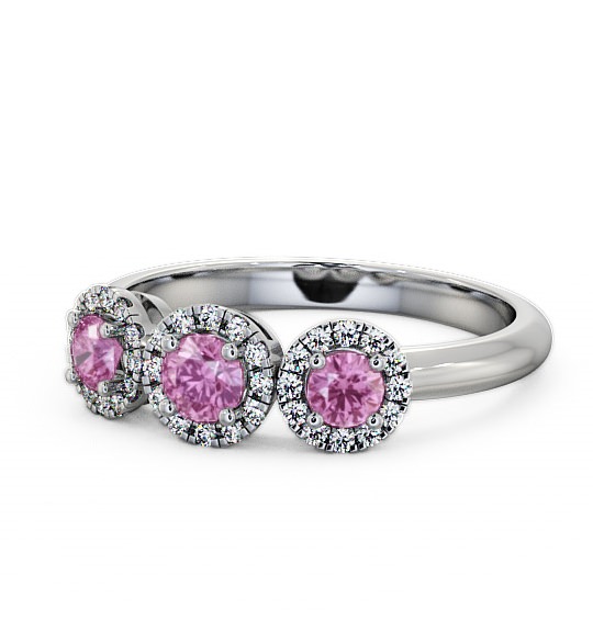  Three Stone Cluster Pink Sapphire and Diamond 0.64ct Ring 18K White Gold - Addiewell TH19GEM_WG_PS_THUMB2 