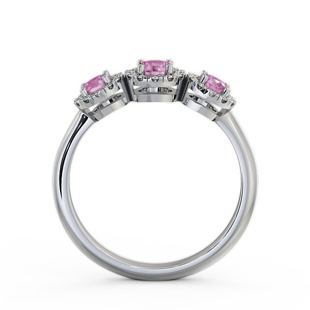 Three Stone Cluster Pink Sapphire and Diamond 0.64ct Ring 18K White Gold - Addiewell TH19GEM_WG_PS_UP