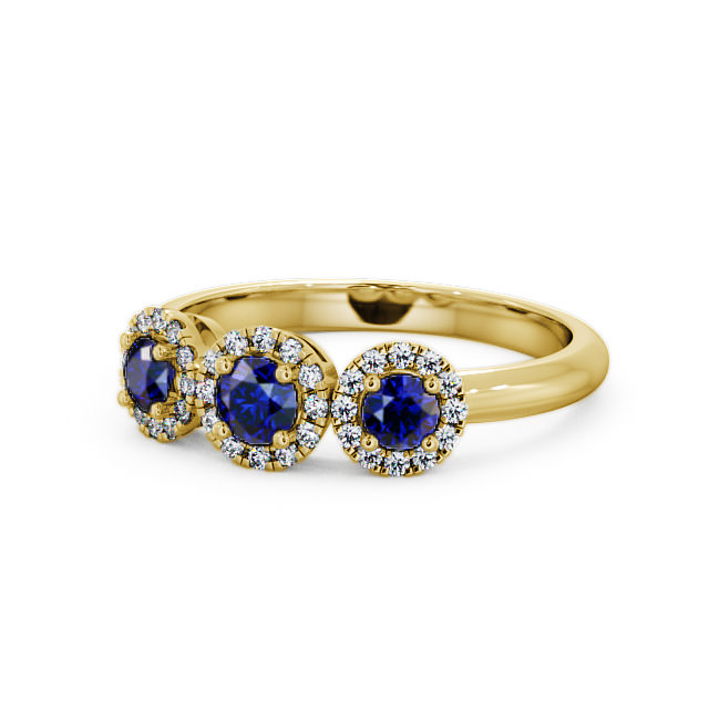 Three Stone Cluster Blue Sapphire and Diamond 0.64ct Ring 18K Yellow Gold - Addiewell TH19GEM_YG_BS_FLAT