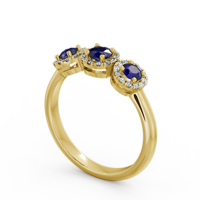 Three Stone Cluster Blue Sapphire and Diamond 0.64ct Ring 18K Yellow Gold - Addiewell TH19GEM_YG_BS_SIDE