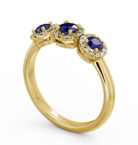 Three Stone Cluster Blue Sapphire and Diamond 0.64ct Ring 9K Yellow Gold TH19GEM_YG_BS_THUMB1