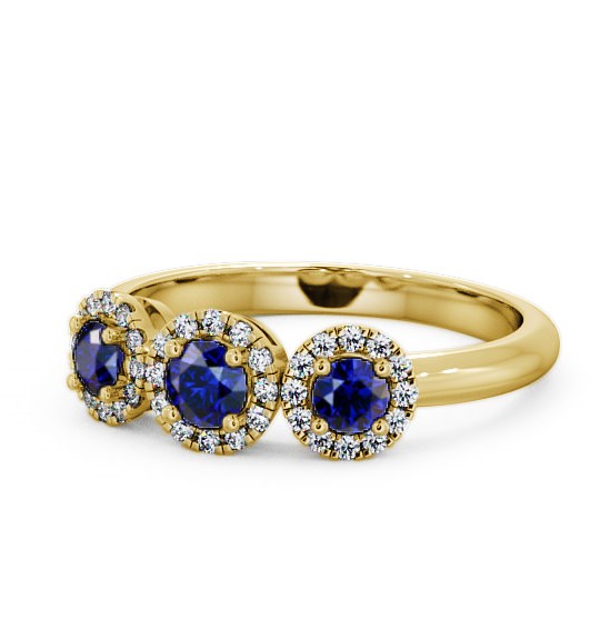 Three Stone Cluster Blue Sapphire and Diamond 0.64ct Ring 18K Yellow Gold TH19GEM_YG_BS_THUMB2 