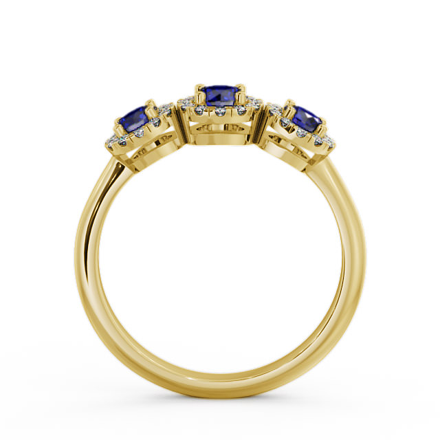Three Stone Cluster Blue Sapphire and Diamond 0.64ct Ring 18K Yellow Gold - Addiewell TH19GEM_YG_BS_UP