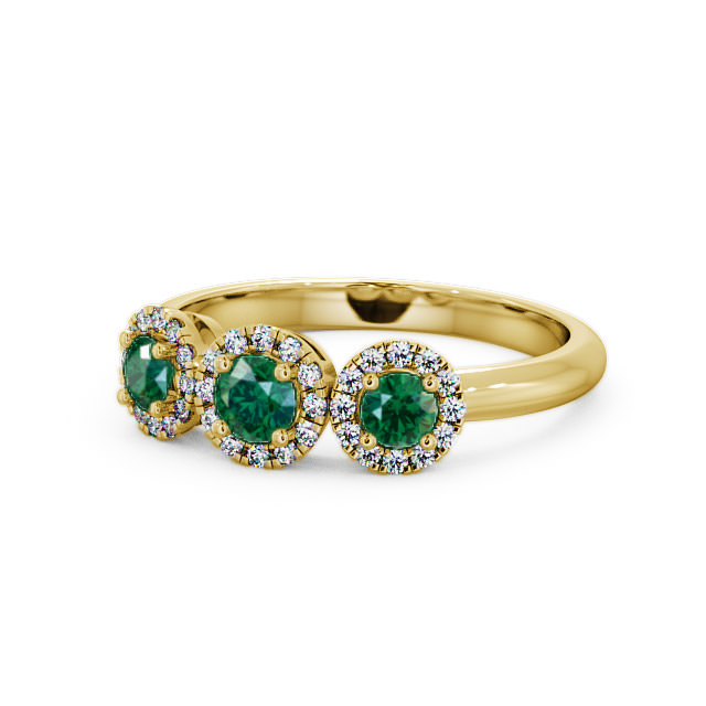 Three Stone Cluster Emerald and Diamond 0.55ct Ring 18K Yellow Gold - Addiewell TH19GEM_YG_EM_FLAT