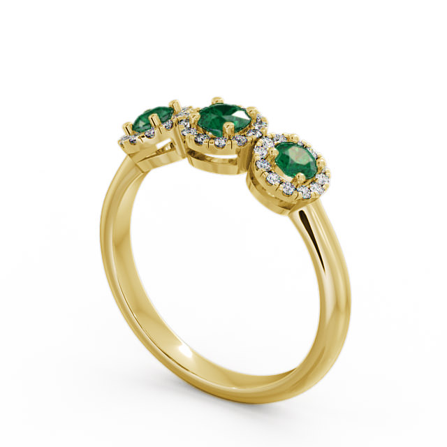 Three Stone Cluster Emerald and Diamond 0.55ct Ring 18K Yellow Gold - Addiewell TH19GEM_YG_EM_SIDE