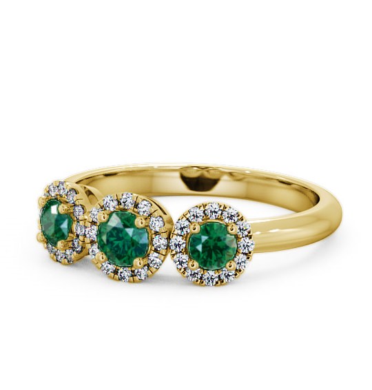 Three Stone Cluster Emerald and Diamond 0.55ct Ring 18K Yellow Gold TH19GEM_YG_EM_THUMB2 