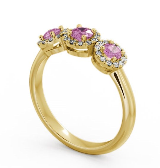 Three Stone Cluster Pink Sapphire and Diamond 0.64ct Ring 9K Yellow Gold TH19GEM_YG_PS_THUMB1